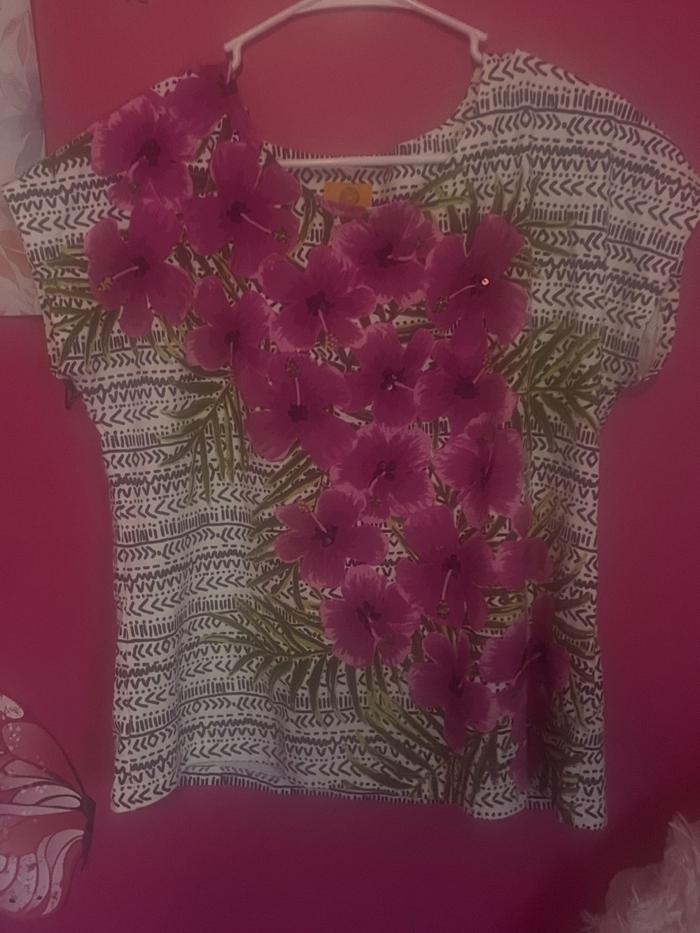 Ruby Rd. Blouse with Fuchsia Orchid Print